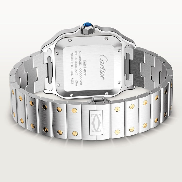 Santos de Cartier Large 39.8mm Steel Yellow Gold Bezel Silvered Opaline Dial Steel Bracelet Self-Winding Watch