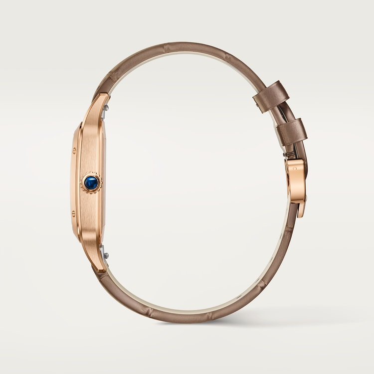 Santos-Dumont Extra-Large 46.6mm x 33.9mm Rose Gold Blue Crown Beige Dial Brown Alligator Strap Manual-Winding Watch