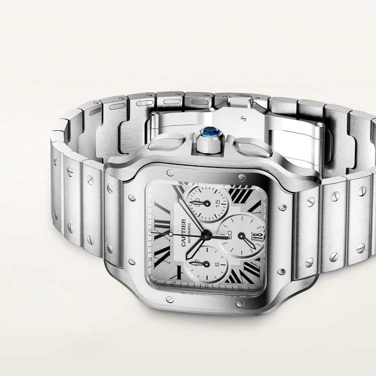 Santos de Cartier Large 39.8mm Steel Blue Crown Satin Sunray Dial Steel Bracelet Self-Winding Watch