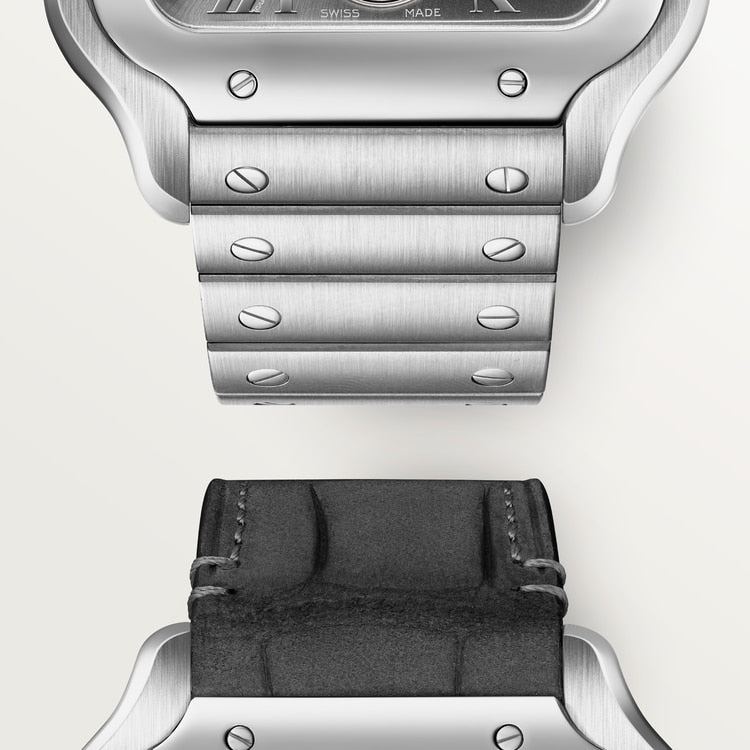 Santos de Cartier Dual Time Large 40.2mm Steel Blue Crown Anthracite Gray Dial Steel Bracelet Automatic Watch