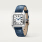 Santos-Dumont Small 38mm x 27.5mm Steel Blue Crown Silver Sunray Dial Navy Blue Alligator Leather Strap Quartz Watch
