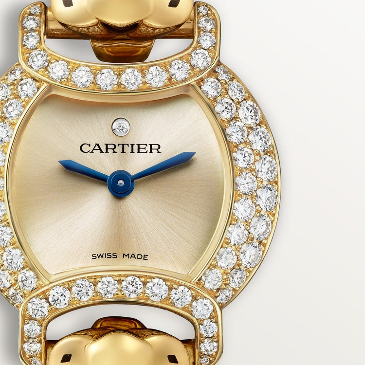 Panthère de Cartier Small 22.2mm Yellow Gold Diamond Bezel Tsavorite Eyes Golden Dial Yellow Gold Bracelet Quartz Watch