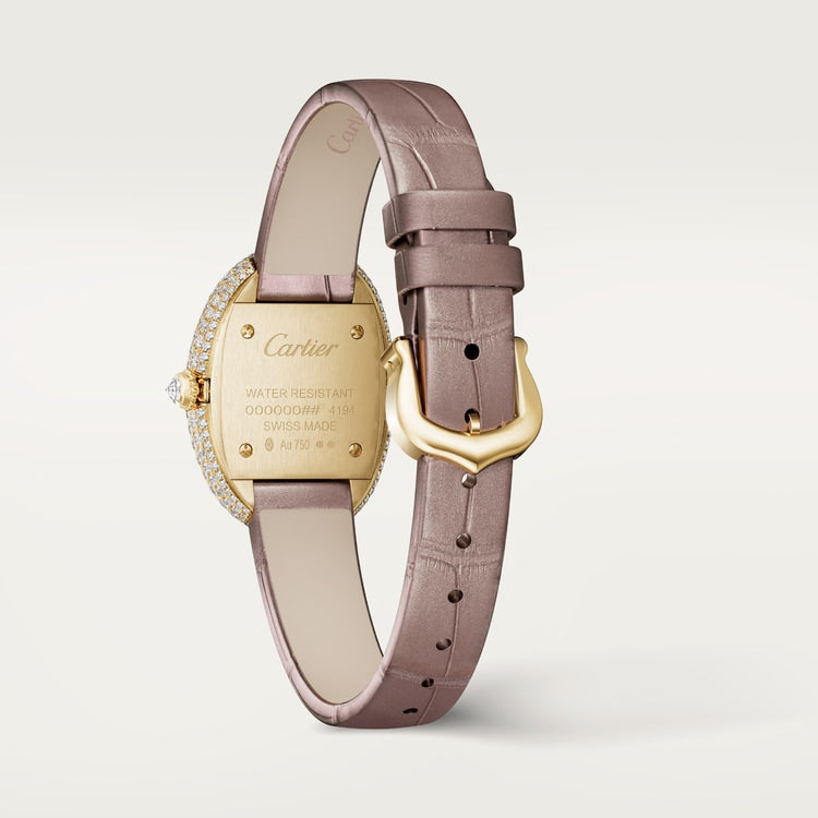 Baignoire Small 31.4mm x 23.1mm Yellow Gold Diamond Case Diamond Crown Mother-of-Pearl Dial Beige Alligator Strap Quartz Watch