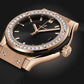 Classic Fusion King Gold Diamond Black Dial Rubber Strap Watch 33MM