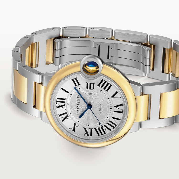 Ballon Bleu 36mm Steel Gold Automatic Silver Guilloché Dial Two-Tone Strap Watch