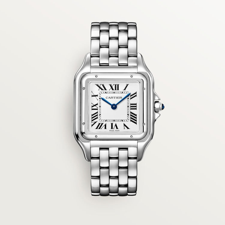 Panthère de Cartier Large 42mm x 31mm Steel Blue Crown Silver Dial Steel Bracelet Quartz Watch