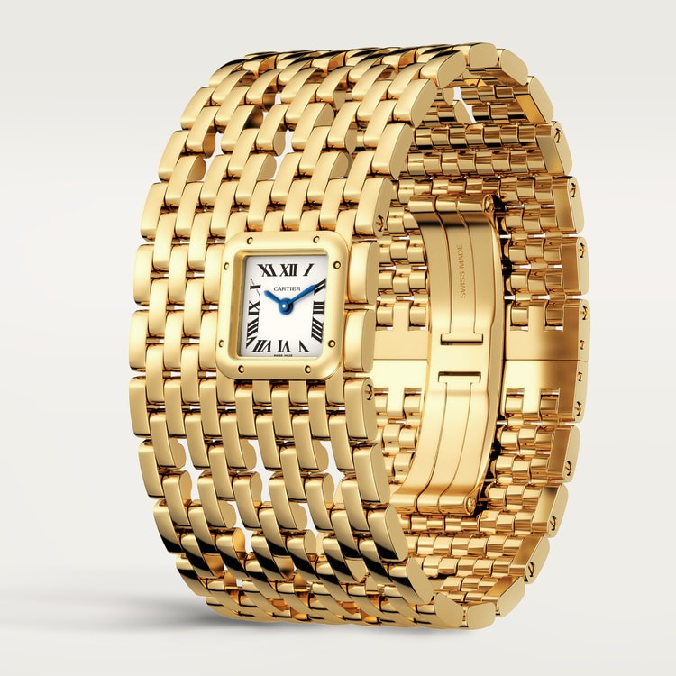 Panthère de Cartier Mini 22.4mm x 19.1mm Yellow Gold Blue Hands Silvered Dial Yellow Gold Bracelet Quartz Watch