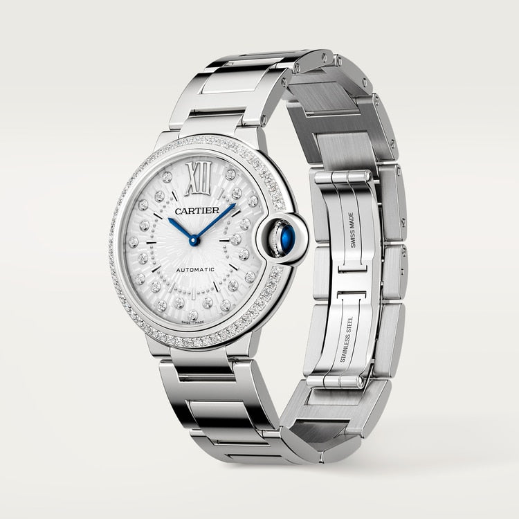 Ballon Bleu 36mm Steel Automatic Diamond Bezel Silver Guilloché Dial Steel Bracelet Watch