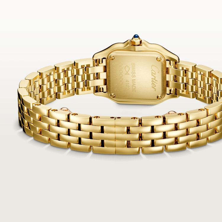 Panthère Mini 25.1mm x 18.5mm Yellow Gold Blue Sapphire Crown Silver Dial Yellow Gold Bracelet Quartz Watch