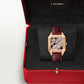 Santos-Dumont Large 43.5mm x 31.4mm Rose Gold Blue Crown Skeleton Dial Burgundy Alligator Strap Self-Winding Watch