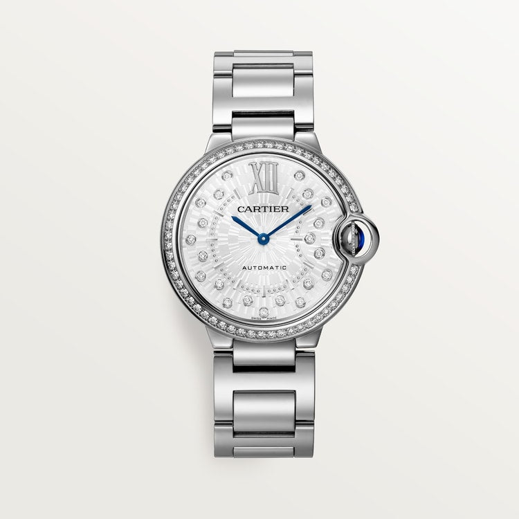 Ballon Bleu 36mm Steel Automatic Diamond Bezel Silver Guilloché Dial Steel Bracelet Watch