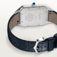 Santos-Dumont Extra-Large 46.6mm x 33.9mm Steel Silvered Satin-Finish Dial Navy Blue Alligator Strap Manual-Winding Watch