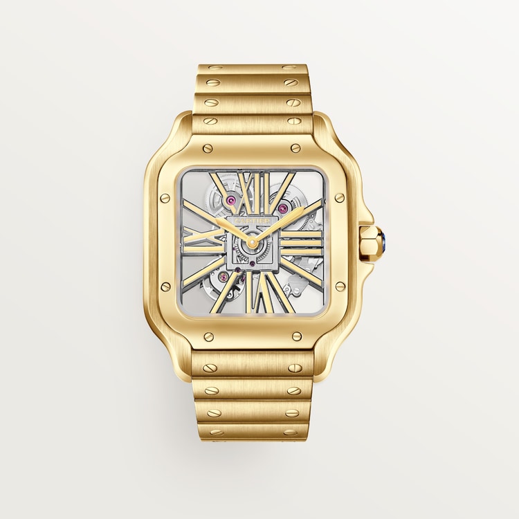 Santos de Cartier Large 39.7mm Yellow Gold Blue Crown Skeleton Dial Yellow Gold Bracelet Manual-Winding Watch