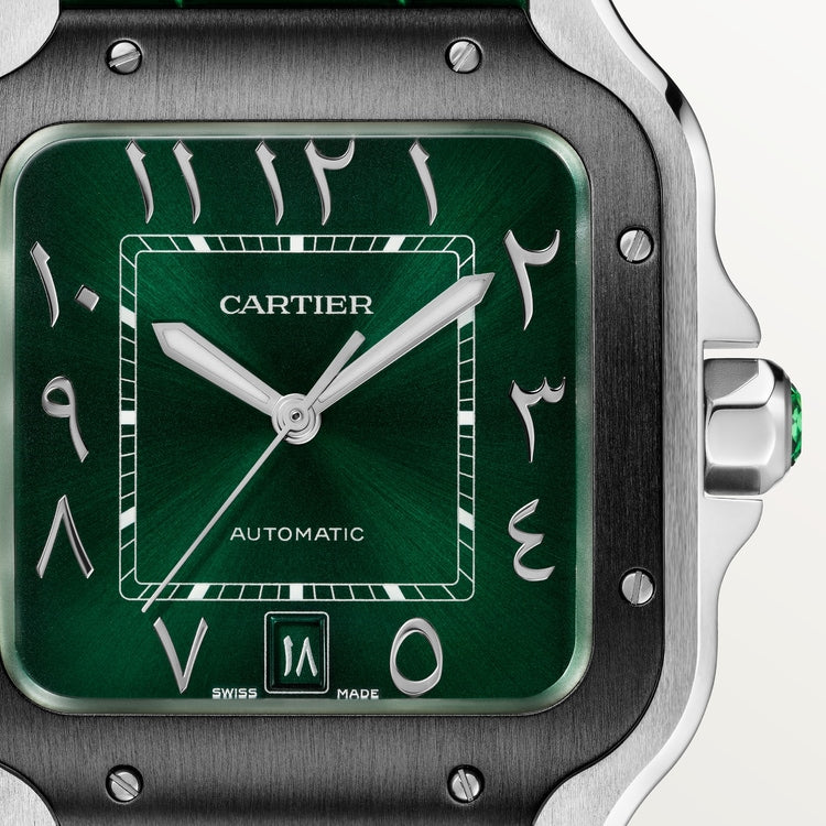 Santos de Cartier Large 39.8mm Steel Green Crown Green Dial Steel Bracelet Self-Winding Watch