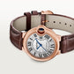 Ballon Bleu 33mm Rose Gold Automatic Silver Guilloché Dial Alligator Strap Watch