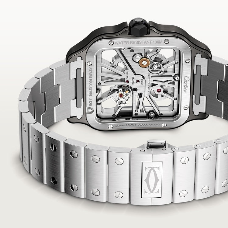 Santos de Cartier Skeleton Large 39.8mm Steel Gray Crown Skeleton Dial Steel Bracelet Manual-Winding Watch
