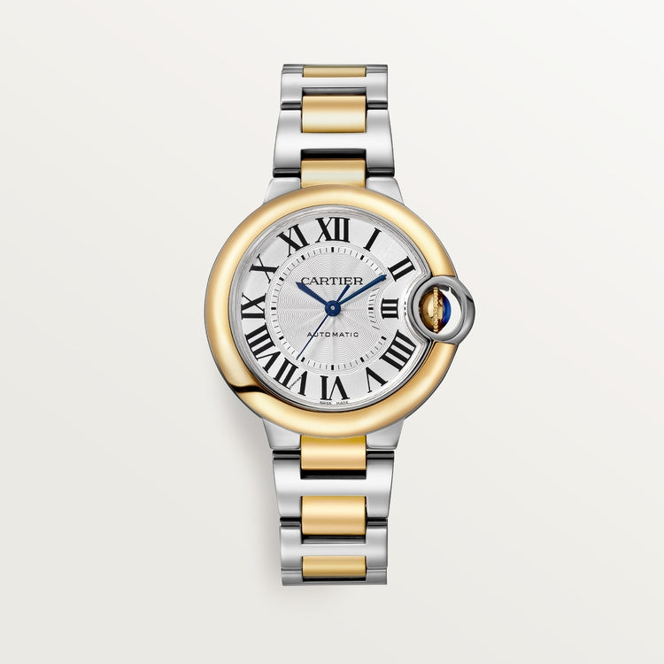 Ballon Bleu 33mm Steel Yellow Gold Automatic Silver Guilloché Dial Two-Tone Bracelet Watch