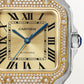 Santos de Cartier Medium 35.1mm Steel Yellow Gold Diamond Bezel Blue Crown Golden Sunray Dial Steel Bracelet Automatic Watch