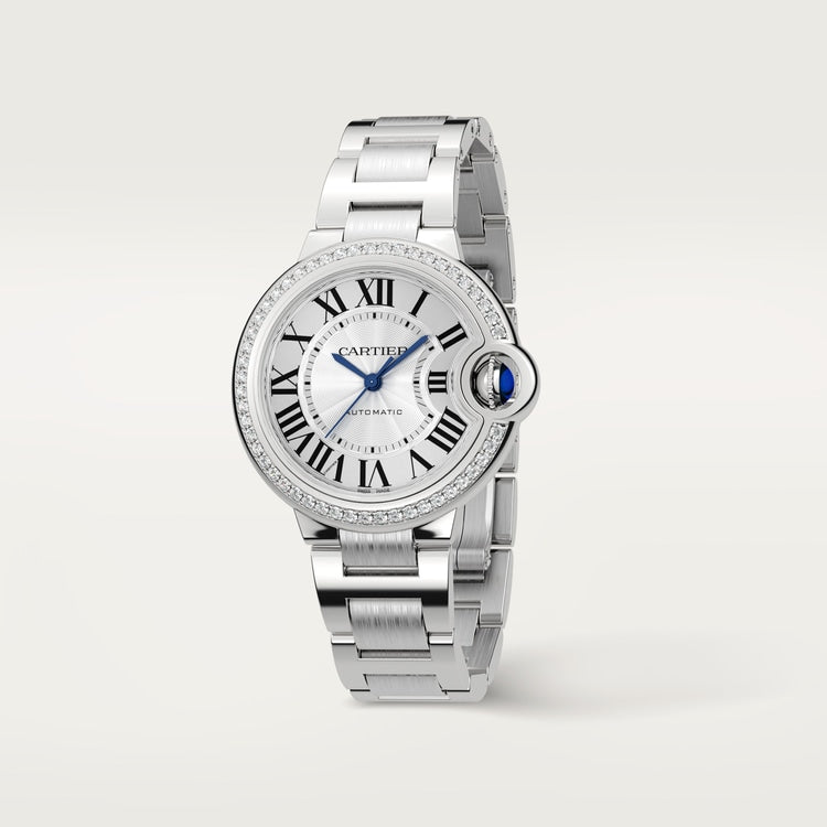 Ballon Bleu 33mm Steel Automatic Diamond Bezel Silver Guilloché Dial Steel Bracelet Watch