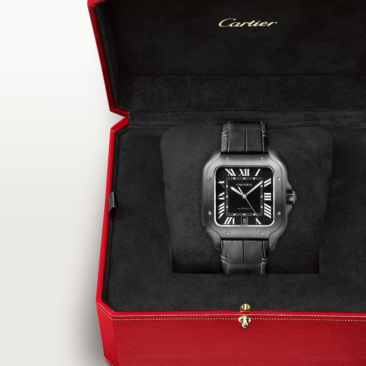 Santos de Cartier Large 39.8mm Steel Black Dial Rubber Strap Self-Winding Watch