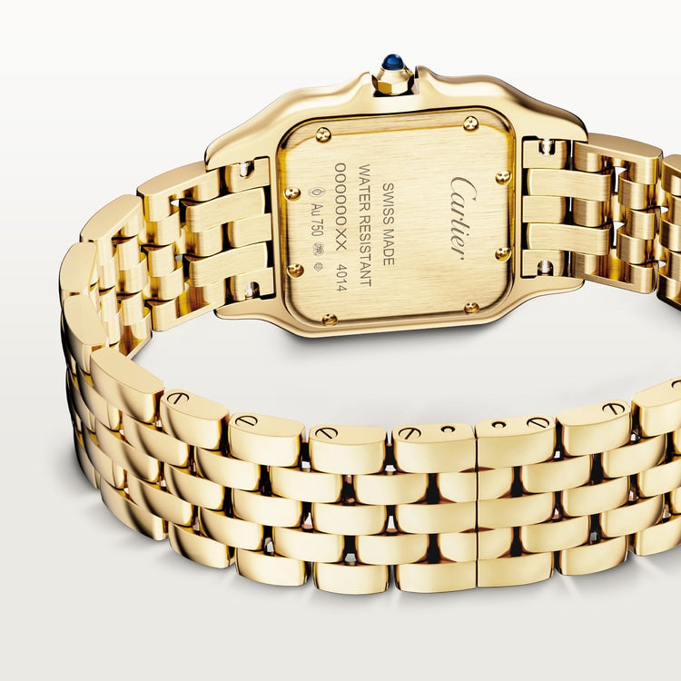 Panthère Medium 29mm x 37mm Yellow Gold Blue Sapphire Crown Silvered Dial Yellow Gold Bracelet Quartz Watch