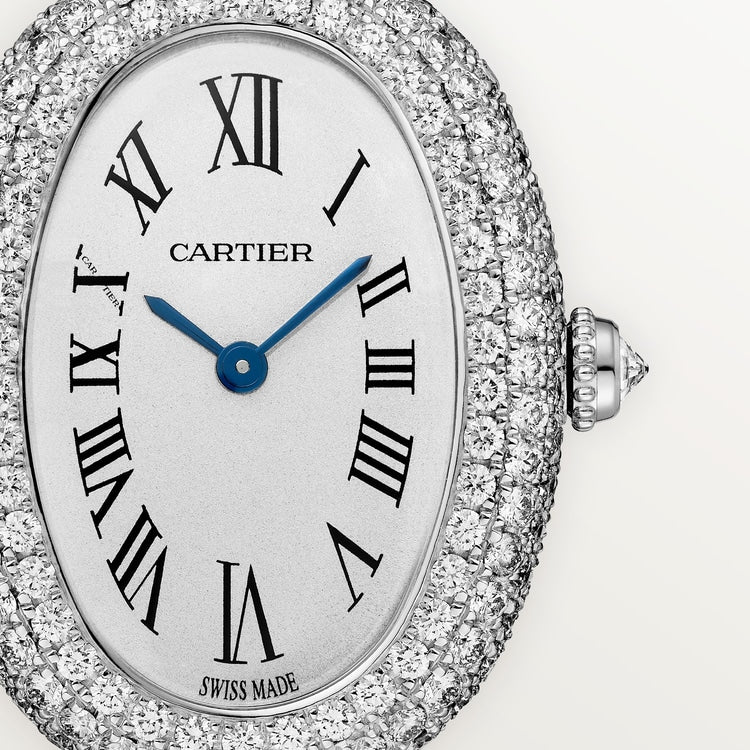 Baignoire Small 31.4mm x 23.1mm White Gold Diamond Case Diamond Crown Silvered Dial Quartz Watch