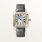 Santos-Dumont Large 43.5mm x 31.4mm Steel Yellow Gold Silvered Satin-Finish Dial Anthracite Gray Alligator Strap Self-Winding Watch