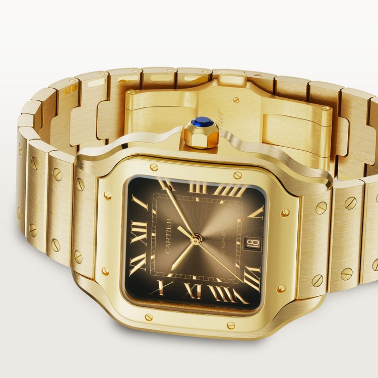 Santos de Cartier Large 39.8mm Yellow Gold Satin-Finish Gradated Gold Sunray-Brushed Dial Yellow Gold Bracelet Self-Winding Watch