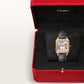 Santos-Dumont Small 38mm x 27.5mm Rose Gold Blue Crown Silver Dial Gray Alligator Strap Quartz Watch