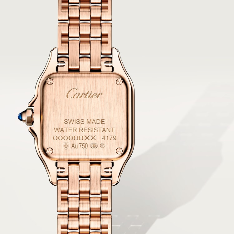 Panthère Small 23mm x 30mm Rose Gold Blue Crown Silvered Dial Rose Gold Bracelet Quartz Watch