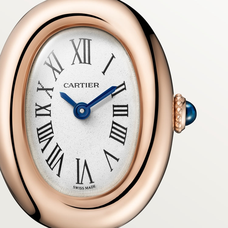 Baignoire Mini 24.6mm x 18.7mm Rose Gold Beaded Crown Sapphire Cabochon Silvered Dial Rose Gold Bracelet Quartz Watch