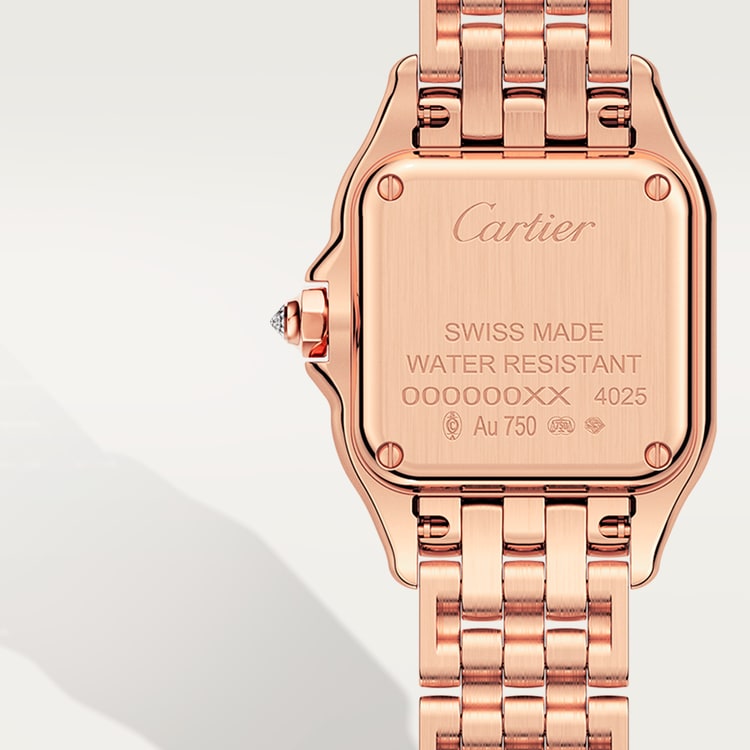 Panthère de Cartier Small 22mm x 30mm Rose Gold Diamond Bezel Diamond Crown Silvered Dial Rose Gold Bracelet Quartz Watch
