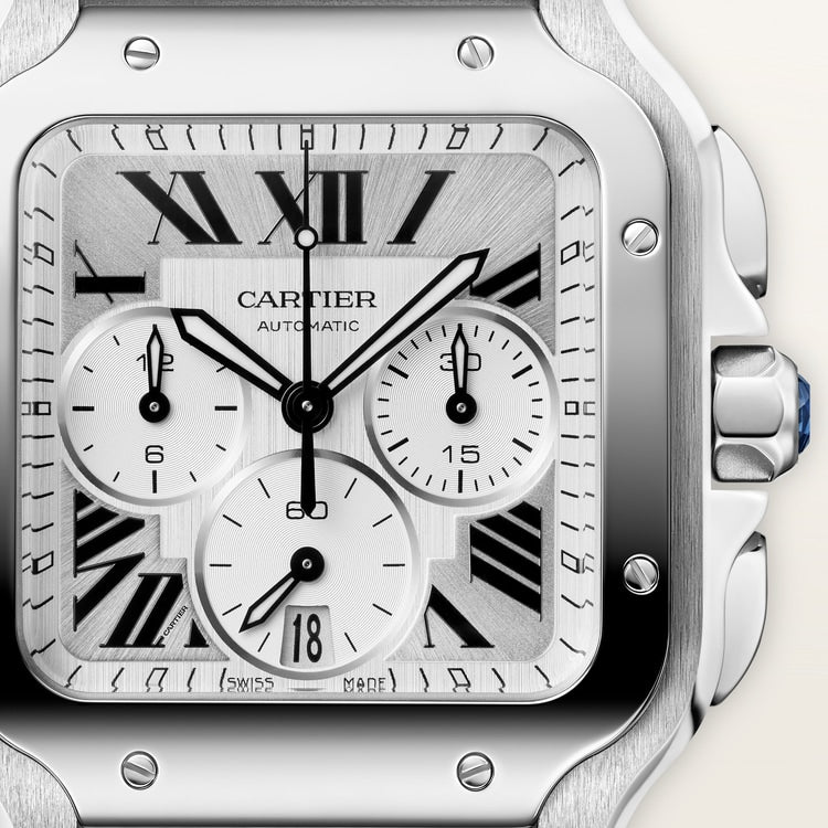 Santos de Cartier Large 39.8mm Steel Blue Crown Satin Sunray Dial Steel Bracelet Self-Winding Watch