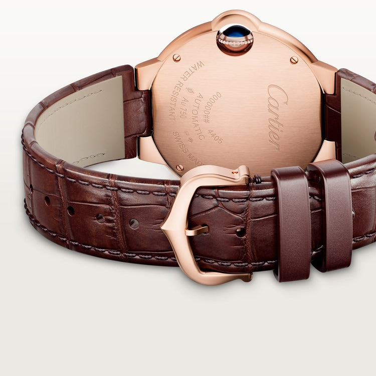 Ballon Bleu 33mm Rose Gold Automatic Silver Guilloché Dial Alligator Strap Watch
