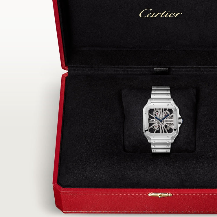 Santos de Cartier Large 39.8mm Steel Blue Crown Skeleton Dial Steel Bracelet Manual-Winding Watch