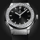 Classic Fusion Titanium Diamonds Satin-finished Black Sunray Dial Black Rubber Strap Watch