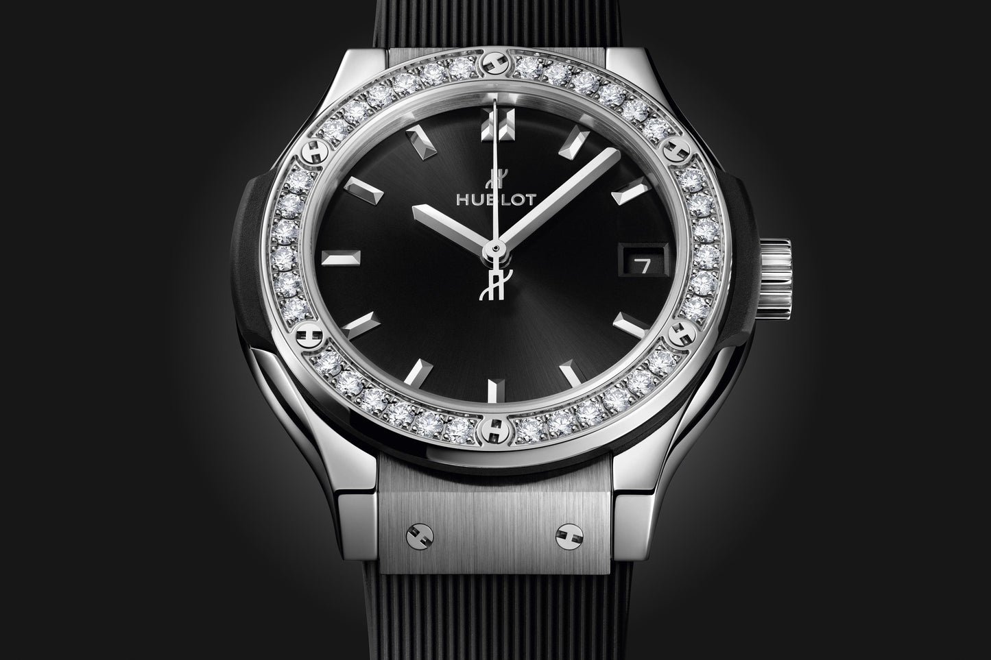 Classic Fusion Titanium Diamonds Satin-finished Black Sunray Dial Black Rubber Strap Watch