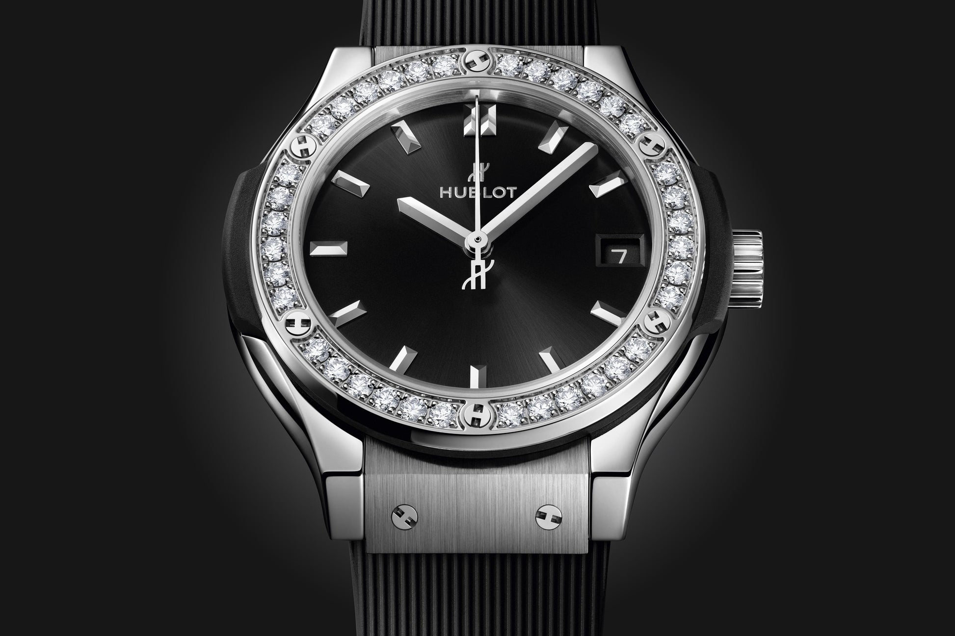 Classic Fusion Titanium Diamonds Satin-finished Black Sunray Dial Black Rubber Strap Watch