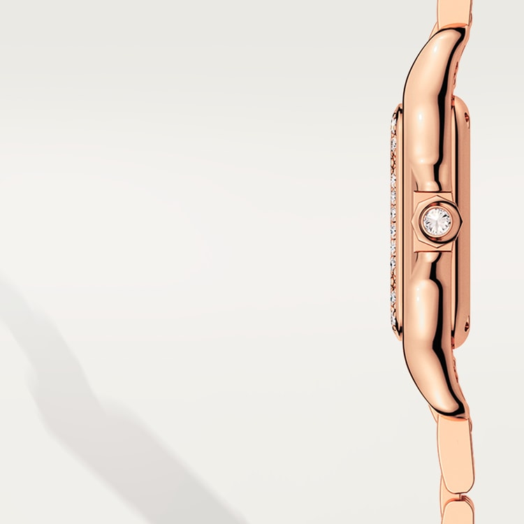 Panthère de Cartier Small 22mm x 30mm Rose Gold Diamond Bezel Diamond Crown Silvered Dial Rose Gold Bracelet Quartz Watch
