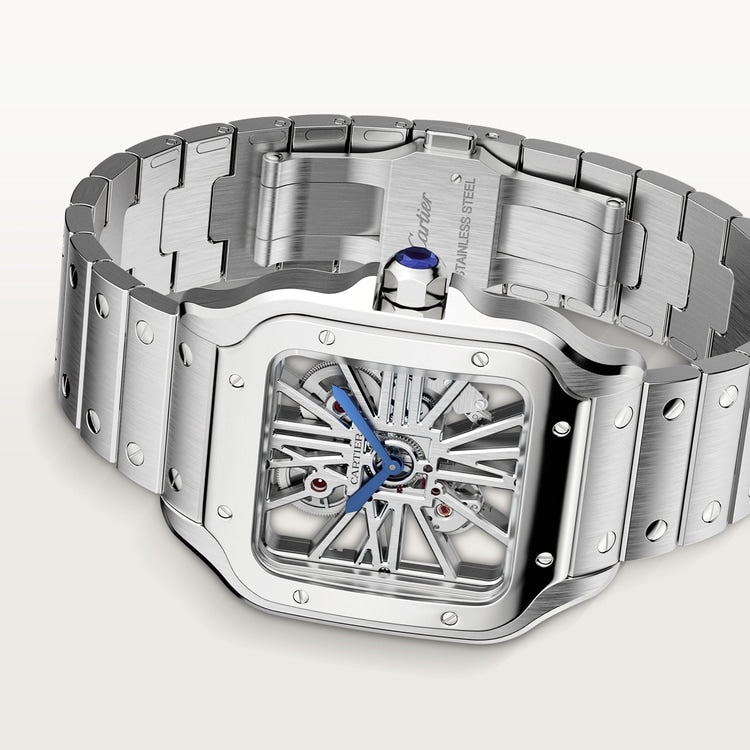 Santos de Cartier Large 39.8mm Steel Blue Crown Skeleton Dial Steel Bracelet Manual-Winding Watch