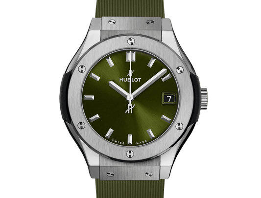 Classic Fusion Titanium Green Sunray Dial Rubber Strap Watch
