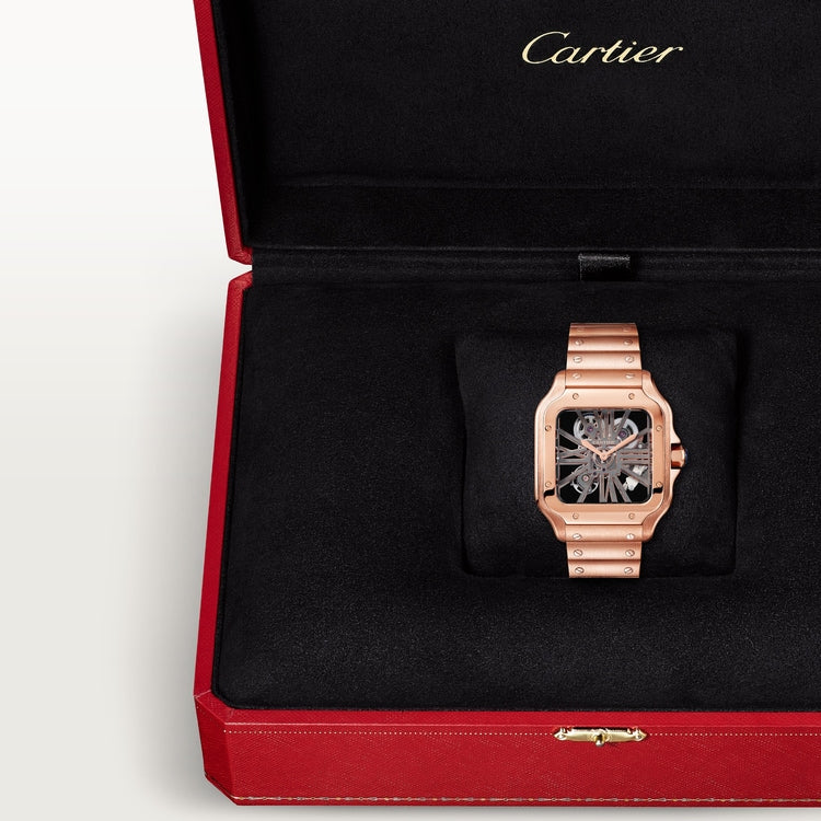 Santos de Cartier Large 39.7mm Rose Gold Blue Crown Skeleton Dial Rose Gold Bracelet Manual-Winding Watch