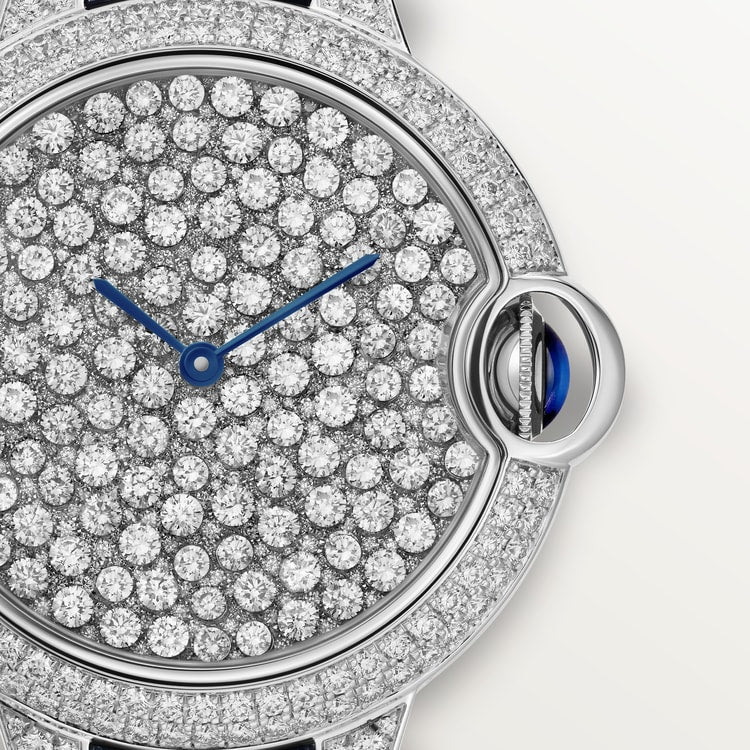 Ballon Bleu 37mm White Gold Automatic Diamond Paved Dial Alligator Strap Watch