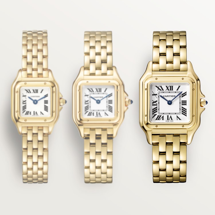 Panthère Medium 29mm x 37mm Yellow Gold Blue Sapphire Crown Silvered Dial Yellow Gold Bracelet Quartz Watch