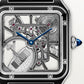 Santos-Dumont Large 43.5mm x 31.4mm Steel Blue Crown Skeleton Dial Black Alligator Leather Strap Automatic Watch