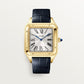 Santos-Dumont Extra-Large 46.6mm x 33.9mm Yellow Gold Silver Satin-Finish Dial Blue Alligator Strap Self-Winding Watch