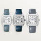 Santos-Dumont Large 43.5mm x 31.4mm Steel Silvered Satin-Finish Dial Navy Blue Alligator Strap Quartz Watch