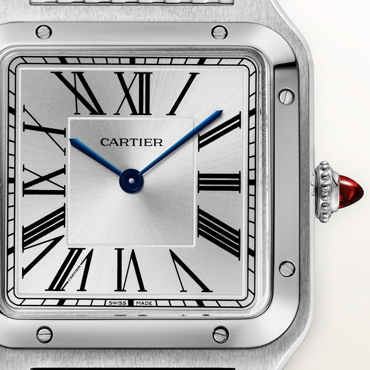 Santos-Dumont Large 43.5mm x 31.4mm Platinum Silvered Satin-Finish Dial Platinum Bracelet Manual-Winding Watch