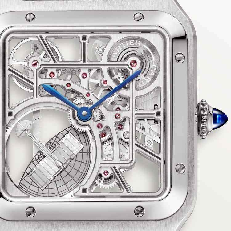 Santos-Dumont Skeleton 31mm x 43.5mm Steel Gray Lacquer Gray Alligator Strap Self-Winding Watch