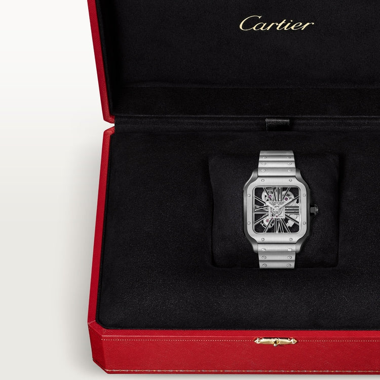 Santos de Cartier Skeleton Large 39.8mm Steel Gray Crown Skeleton Dial Steel Bracelet Manual-Winding Watch